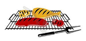 Bbq with grill objects and icons. Stylized kitchen - vector clip art