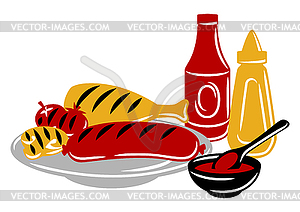 Bbq with grill objects and icons. Stylized kitchen - vector clipart