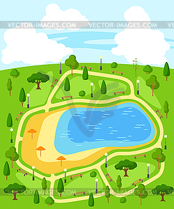 Beautiful summer or spring city park. Urban public - royalty-free vector image