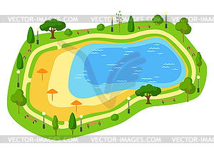 Beautiful summer or spring city park. Urban public - vector clipart