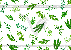 Seamless pattern with branches and green leaves. - vector clipart / vector image