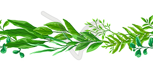 Seamless pattern with branches and green leaves. - vector clipart