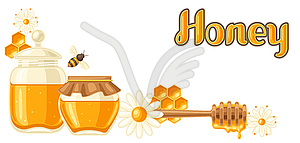 Background with honey items. Image for food and - vector image