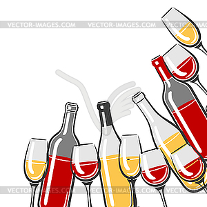 Background with bottles and glasses of wine. Image - vector image