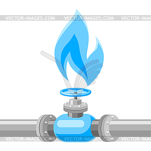 Shut off valve on natural gas pipe. Industrial and - vector image