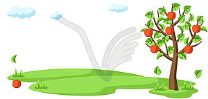 Summer tree with apples and leaves. Seasonal  - vector image