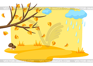 Autumn tree branch with falling yellow leaves. - vector image