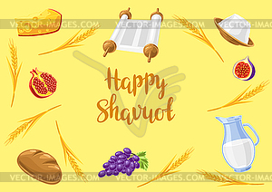 Happy Shavuot . Holiday background with Jewish - vector image