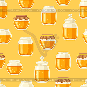 Seamless pattern of honey jars. Image for food and - vector clip art