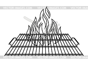 Steel grill grate with fire. Stylized kitchen and - vector image