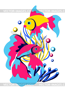 Background with tropical fishes. Marine life - vector image