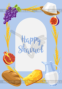 Happy Shavuot decorative frame. Holiday background - vector image