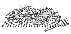 Барбекю с объектами гриля и значками. Стилизованная кухня - изображение в векторе / векторный клипарт
