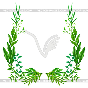 Frame with branches and green leaves. Spring or - vector clipart