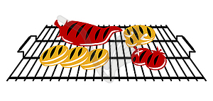 Bbq with grill objects and icons. Stylized kitchen - vector image