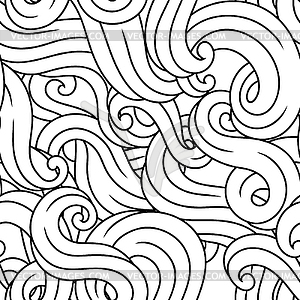 Seamless pattern with wave line curls. Monochrome - vector clip art