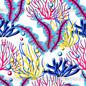 Seamless pattern with sea algae and corals. Marine - vector image