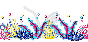 Seamless pattern with sea algae and corals. Marine - vector clipart