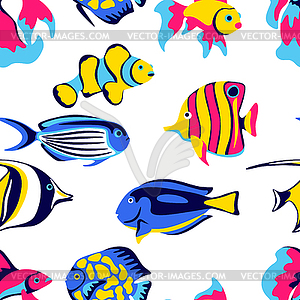 Seamless pattern with tropical fishes. Marine life - vector clipart