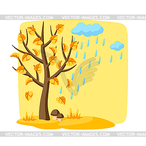 Autumn tree with falling yellow leaves. Seasonal  - vector image