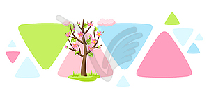 Spring tree with flowers and leaves. Seasonal  - vector clip art