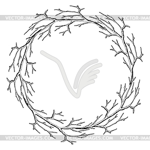 Frame with dry bare branches. Decorative natural - vector clip art