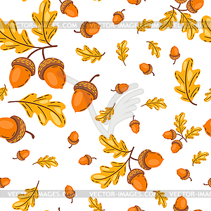 Seamless pattern of oak leaves with acorns. autumn - vector image