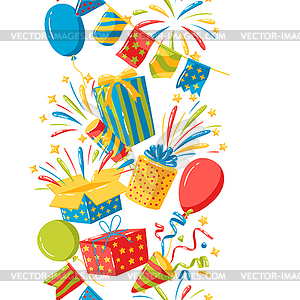 Seamless pattern with holiday decoration items. - color vector clipart