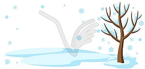 Winter tree with snow on branches. Seasonal  - vector image