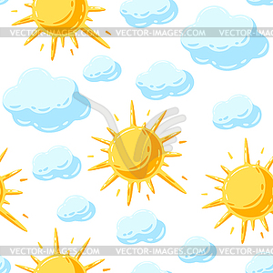 Seamless pattern with sun and clouds. Cartoon - vector clipart