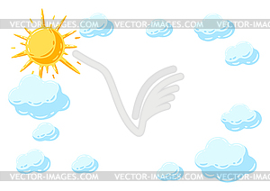 Frame with sun and clouds. Cartoon overcast sky - vector clipart