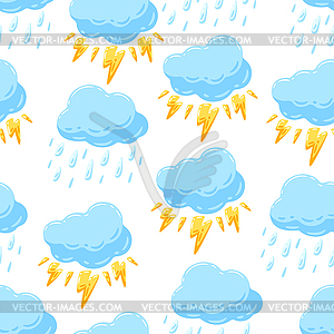 Seamless pattern with blue clouds, rain and - vector image