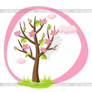 Spring tree with flowers and leaves. Seasonal  - royalty-free vector image