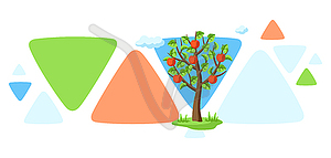 Summer tree with apples and leaves. Seasonal  - vector clip art