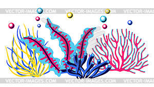 Фон с морскими водорослями и кораллами. Морская жизнь - векторное изображение EPS