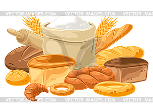 Background with bread and all for baking. Image - vector EPS clipart