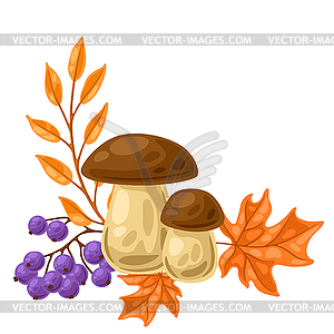 Background with autumn plants. mushrooms and leaves - vector image