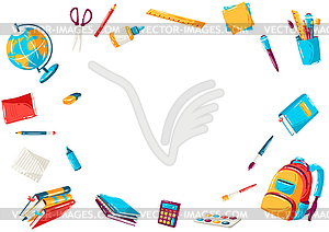 School frame with education items. supplies and - vector clipart