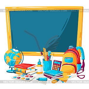 School background with education items. supplies an - stock vector clipart