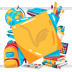 School background with education items. supplies an - vector image