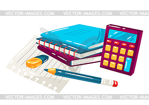 School background with education items. supplies an - vector image