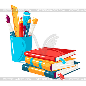 School background with education items. supplies an - vector clip art