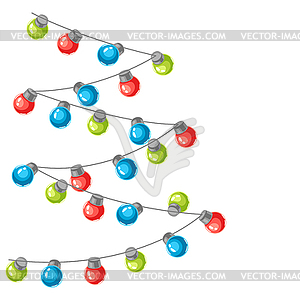Christmas tree garland of light bulbs. Merry - vector clip art