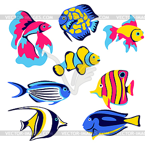 Set of tropical fishes. Marine life aquarium and se - vector image