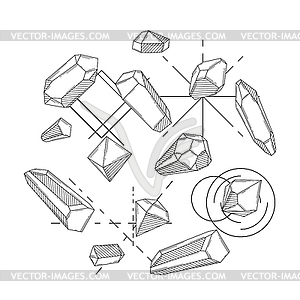 Фон с кристаллами или кристаллическими минералами. - векторизованное изображение клипарта