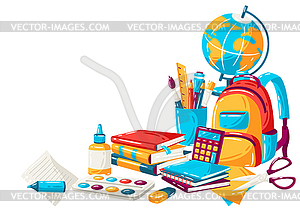 School background with education items. supplies an - royalty-free vector image