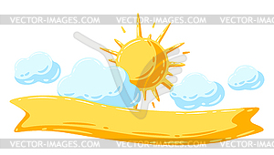 Background with sun and clouds. Cartoon overcast sky - vector image