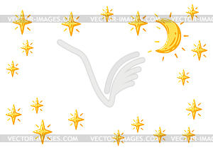 Background with moon and stars. Cartoon night - vector clipart