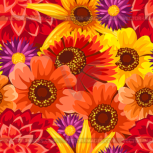 Seamless pattern with autumn flowers. Beautiful - vector clipart