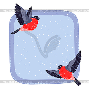 Winter frame with birds bullfinches. Merry Christma - vector image